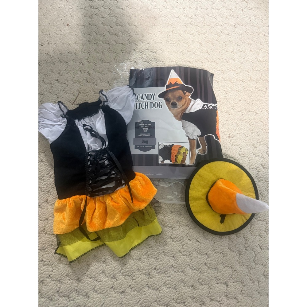 Candy Witch Dog Costume Small 10-12 Inches 2 Piece Dress and Hat Halloween Pet
